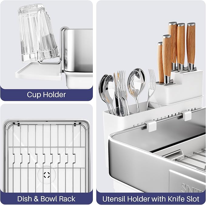 SNTD 304 Stainless Steel Dish Drying Rack for Small Kitchen Counter, White - Image 5