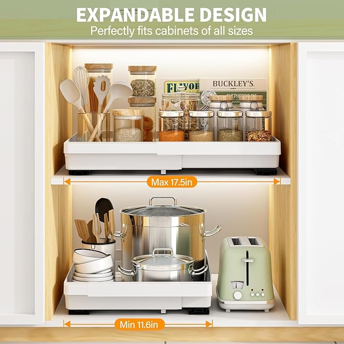DOMNIU Pull Out Cabinet Organizers Expandable,White,16.9"Depth,4 Pack - Image 2