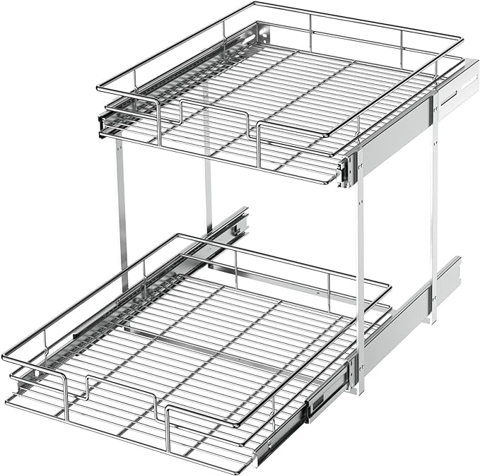 LOVMOR 2 Tier Individual Pull Out Cabinet Organizer 17" W x 21" D, Slide Out Kitchen Cabinet Storage Sliding Shelves by LOVMOR