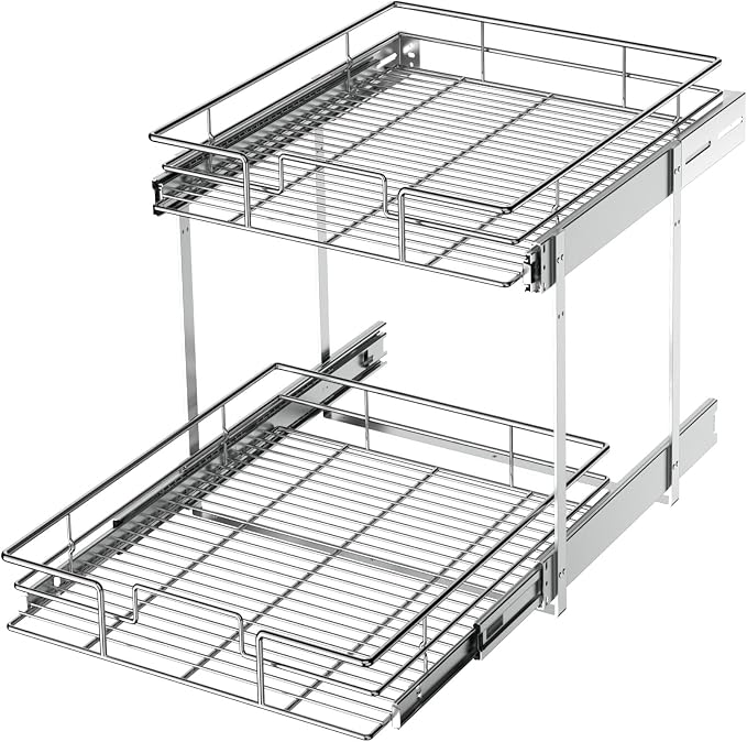 LOVMOR 2 Tier Individual Pull Out Cabinet Organizer 20" W x 21" D, Slide Out Kitchen Cabinet Storage Sliding Shelves by LOVMOR