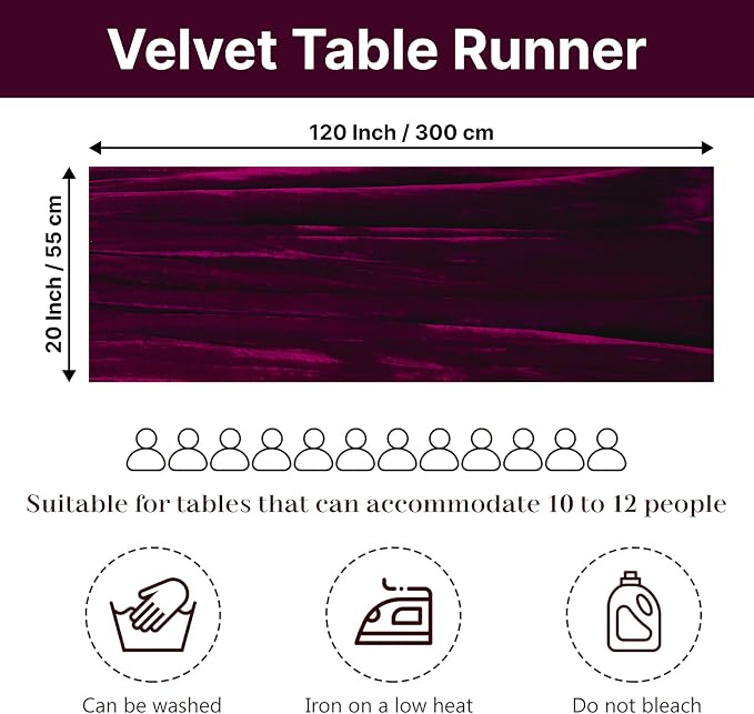 MDS® Pack of 15 | Wine | Velvet Table Runner 20 x 120 Inches 10ft Long Luxurious Soft Romantic Wedding Runners for Party Reception Bridal Shower Birthday Banquets Dinner Table Decoration - Image 2