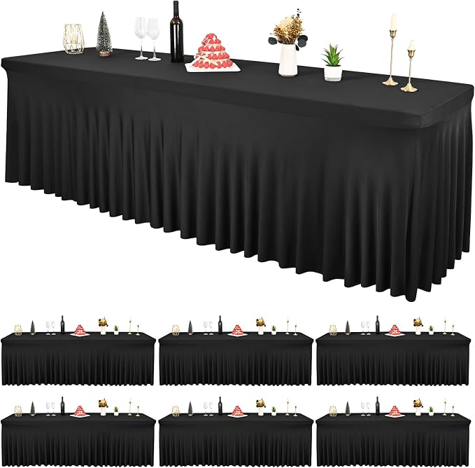 6 Packs Black Spandex Table Clothes for 8 Ft Tables by REWOMC