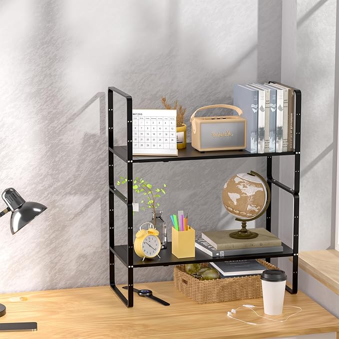 iPEGTOP Expandable Cabinet Storage Shelf Organizer, Heavy Duty Steel Metal Spice Rack Adjustable Height Home Office Garage Pantry Shelf Space Riser for Counter Kitchen Organization, Black, 1 Pack - Image 8