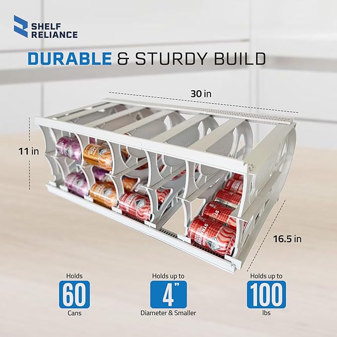 Shelf Reliance Cansolidator Pantry Plus - 1-Pack Can Organizer for Pantry, Stackable Soda Can Storage for Kitchen, Holds 60 Cans of Food or Soda - Image 5