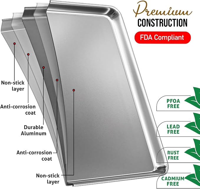 Eatex Aluminum Baking Sheet Set, 2 Pack Cookie Sheet Set, 10" x 15" Jelly Roll Baking Pan Set, Cookie Sheets for Baking Nonstick, Quality Baking Pans Set, Steel Baking Sheets for Oven, Jelly Roll Pan - Image 3