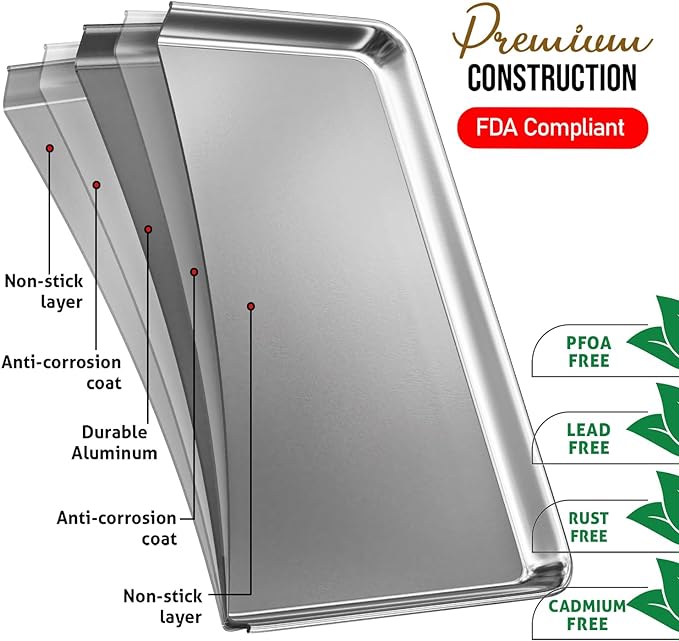Eatex Aluminum Baking Sheet Set - 6 Pack Quarter Sheet Pans - Image 3