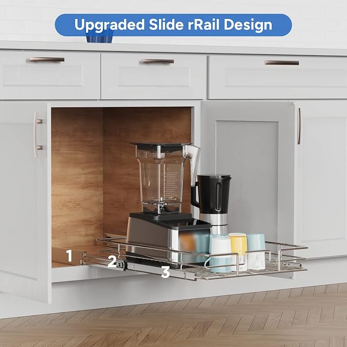 ROOMTEC Pull Out Cabinet Organizer, Cabinet Pull Out Shelves 11" W x 21" D, Heavy Duty Cabinet Drawers Slide Out Kitchen Cabinet Organizers Storage Shelf - Image 5