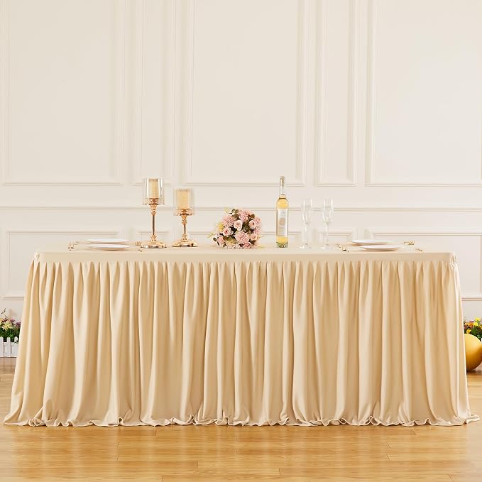 Wish Care Deep Champagne Polyester Table Clothes for 4 Foot Rectangle Tables, Wrinkle Free Fitted Table Cover with Pleated Ruffle Table Skirt for Birthday Party Wedding Trade Show Event Display - Image 3