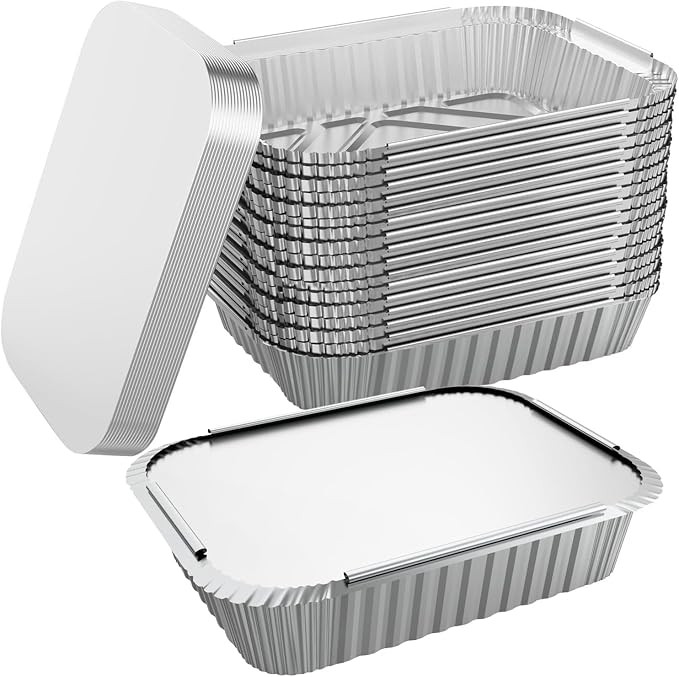 WANBAO 8.3"x6.2" 2.25LB Disposable Tin Foil Pans with Lids, 100 PACK | Aluminum Pans To Go Containers for Cooking, Baking, Catering Party Meal Prep, Take Out by WANBAO