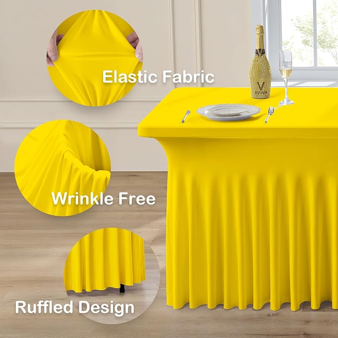 CO-AVE 6pk Yellow Spandex Tablecloths 6ft for Rectangle Tables, Wrinkle Free Classy Table Skirt Stretchy Fitted Table Cloths Covers 6 Foot for Weddings Birthday Party Events Banquette Baby Shower - Image 2