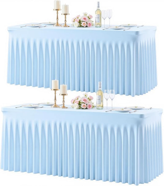 2 Pack Baby Blue Table Cloth for 6 Foot Rectangle Tables Spandex Fitted Tablecloth 6ft Stretch Table Covers Skirt Baby Blue Banquet Tablecloths Wrinkle Free Tablecloth for Party Wedding Birthday Event by Tao-GePartyDecorations