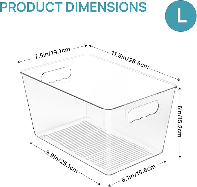 Vtopmart 4 Pack Clear Storage Bins, Pantry Storage Bins with Handle, Large | Plastic Pantry Organizer Containers for Kitchen, Refrigerator, Fridge, Cabinet, Countertops, Home Organization and Storage - Image 2