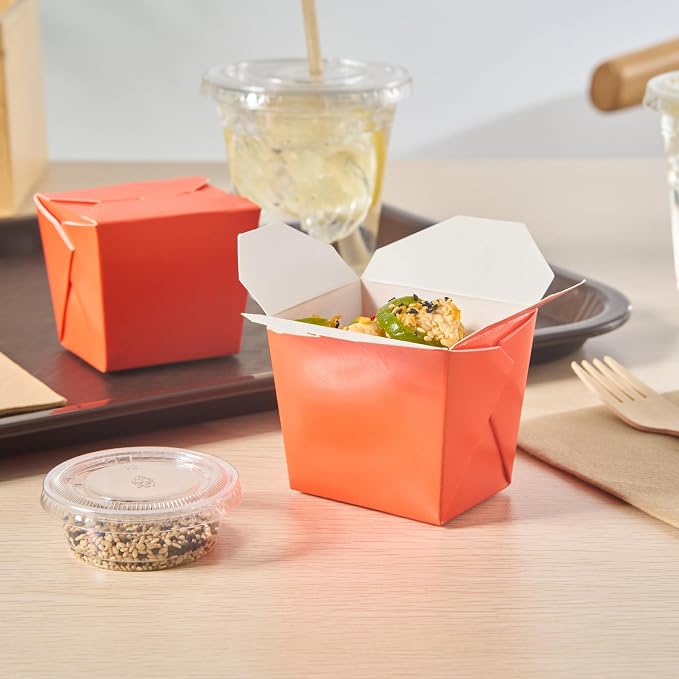 Restaurantware Chinese Take Out Boxes 200 Pack of 8 oz Grease-resistant Party Take Out Food Containers Disposable Stackable Asian Square Orange Paper To Go Boxes For Restaurants - Image 4