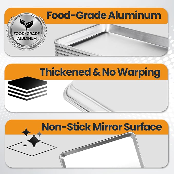 6 Pack Half Size Aluminum Baking Sheet Pan, 18 x 13 in | NSF, Aluminum Commercial Cookie Sheets, Non-Stick, Oven Safe Up to 500℉ - Image 3