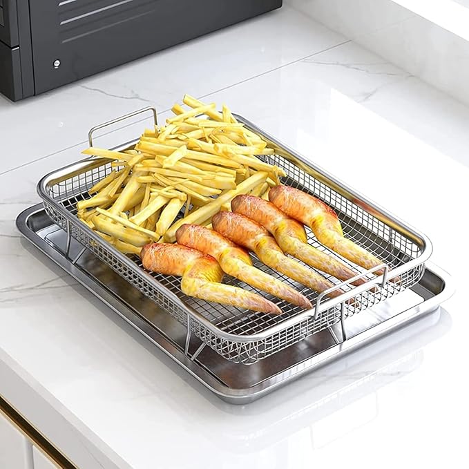 Oven Pan with Grill, Steel Tray, Baking Tray with Cooling Rack, Stainless Steel Rack for Baking Cookies for Roasting Chicken, Pizza (11.93 x 8.89 x 2.28 Inch) - Image 8