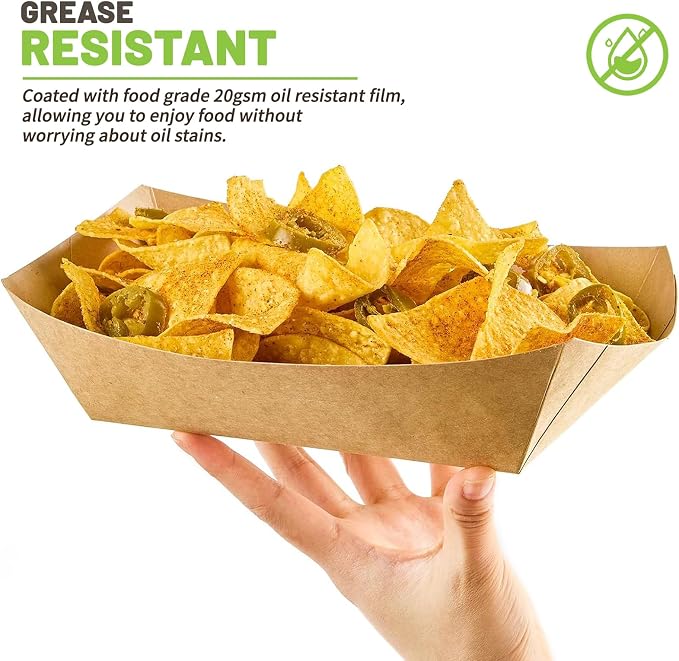 ZORRITA 50 Pack 5 LB Extra Large Paper Food Trays | Disposable, Kraft Paper, Nacho Trays, Food Boats, Party Serving Baskets, For Sandwiches Burgers Popcorns Snacks - Image 4