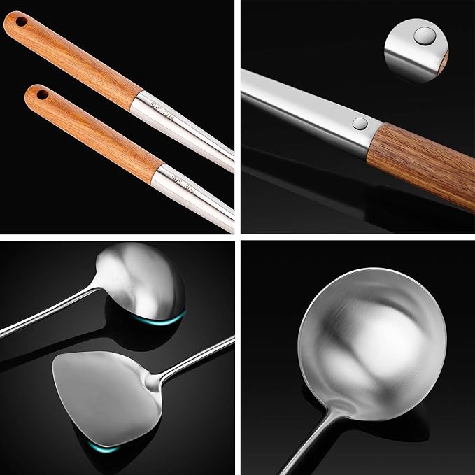 FJNATINH Wok Spatula and Ladle,Skimmer Ladle Tool Set, 17inches Spatula for Wok, 304 Stainless Steel Cooking Utensils - Image 7