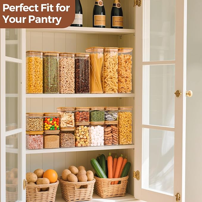 ComSaf Pasta Containers Storage 2.2 Qt, Spaghetti Jar, Set of 3 Tall Jars | Glass Storage Containers with Lids, 11.3-inch High Glass Kitchen Canisters Square, Cereal, Noodles, Oats, Dry Food, BPA Free - Image 5