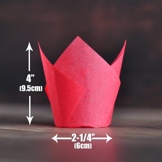 Red colour Large size Tulip Baking Cups 2-1/4"(Base diameter) x 4"(Wall height) Greaseproof paper baking cupcake Muffin liners, Case of 130 pcs - Image 3