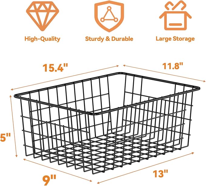 6 Pack Metal Wire Baskets, 15.4" x 11.8" Large Storage Basket for Organizing, Suitable for Kitchen Cabinet Pantry, Black - Image 3