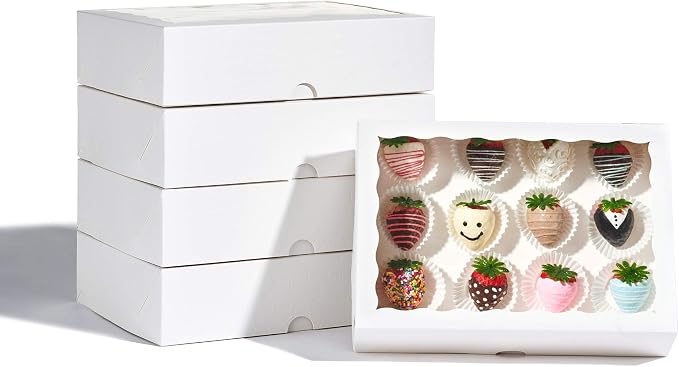 24PCS 10 x 7 x 2.5 inches Elegant White Cookie Boxes, Strawberry Boxes with Clear Window,Paper Gift Box by JCXGRVC