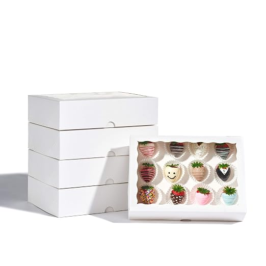 12PCS 10 x 7 x 2.5 inches Premium Fancy White Strawberry Boxes, Cookie Boxes, Elegant White Bakery Box with Display Window - Image 4