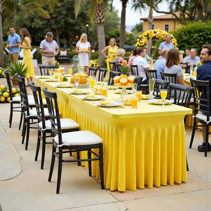 leegleri 4 Pack Yellow Spandex Fitted Table Clothes for 8 Foot Rectangle Tables, Wrinkle Free 8ft Spandex Table Cover, Spandex Table Skirt for 8FT Rectangle Tables-for Banquet Weddings Parties by LeegleriTableSkirt