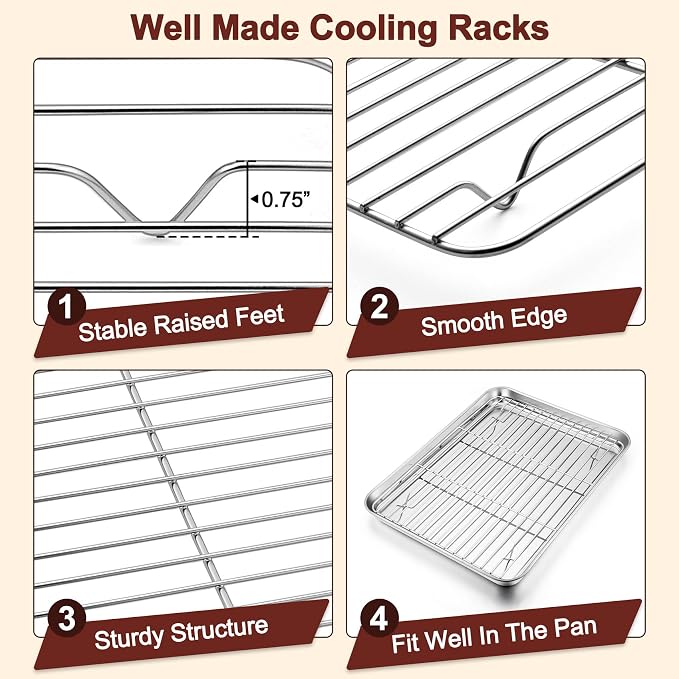 TeamFar Baking Sheet with Rack Set, 3 Pans + 3 Racks, 17.6/12.5/10.5 Inch | Stainless Steel Cookie Sheets Baking Pans Trays and Cooling Racks for Cooking, Non-Toxic & Heavy Duty, Dishwasher Safe - Image 4