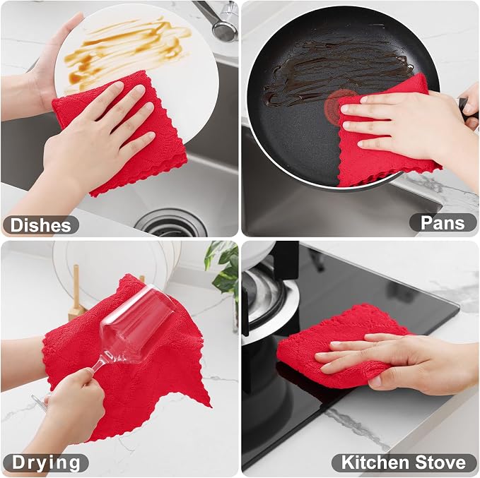 Homaxy 12 Pack Super Soft Absorbent Dish Cloths, 10" x 10", Red - Image 4