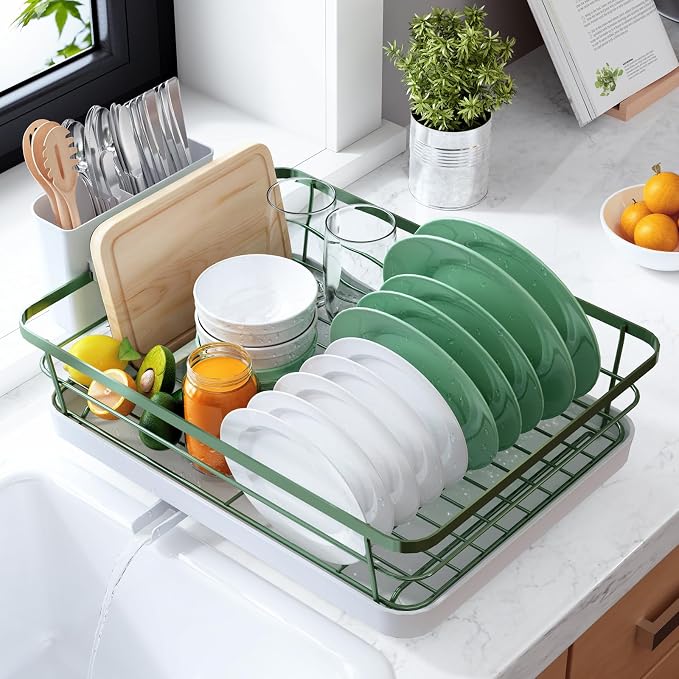 Kitsure Dish Drying Rack for Kitchen Counter, 12''W x 15.5''L, Green by Kitsure