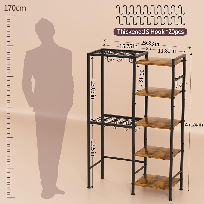 5-Tier Pot and Pan Organizer Rack with Hooks, Heavy-Duty Kitchen Storage Shelf for Cookware, Dishes, and Utensils, Freestanding Metal Pot Rack Organizer for Kitchen, Pantry, or Dining Room - Image 4