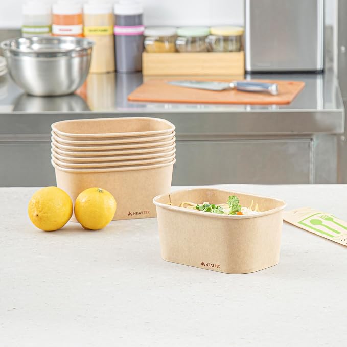 Restaurantware 34 Ounce To Go Containers, 25 Greaseproof Serving Containers - Durable For Oven Up To 460F, Freezable, Stackable, Kraft Paper Disposable Food Container For Take Outs - Image 2