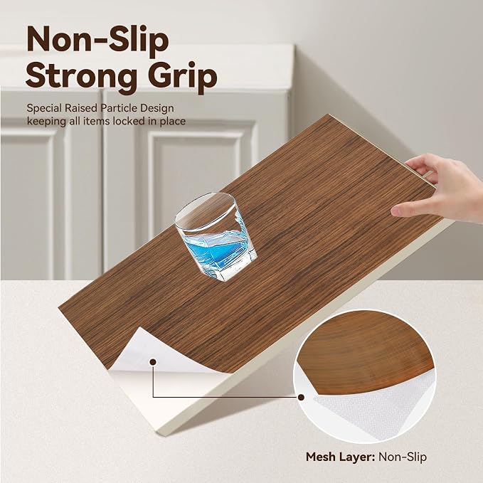 Drawer Shelf Liner for Kitchen Cabinets, Non Adhesive Slip Resistant Shelf Paper Easy to Clean, Strong Grip Thickened Waterproof Washable Mats for Pantry Shelves, Cupboard, Wood Grain, 17.5 in x 30 FT - Image 3