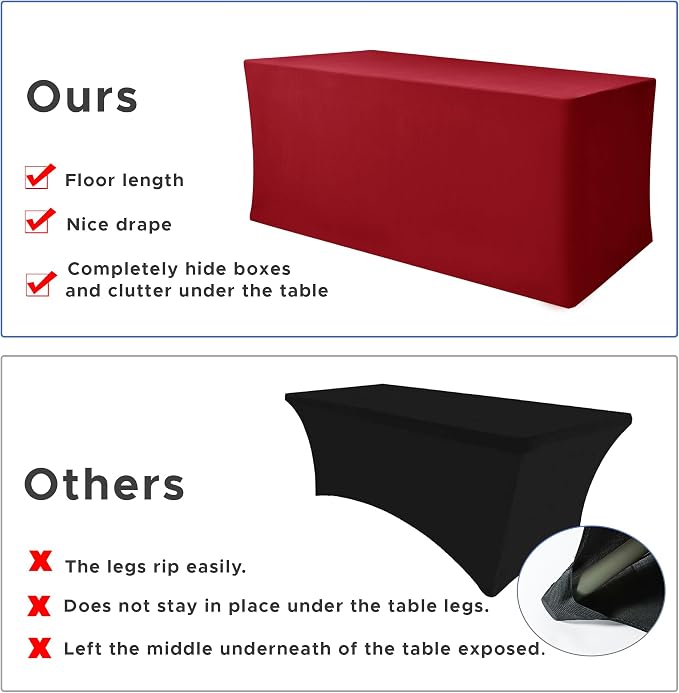 Rectangle Spandex Fitted Tablecloths For Vendor Booths 2 Pcs 96X30 Inch Red - Image 5