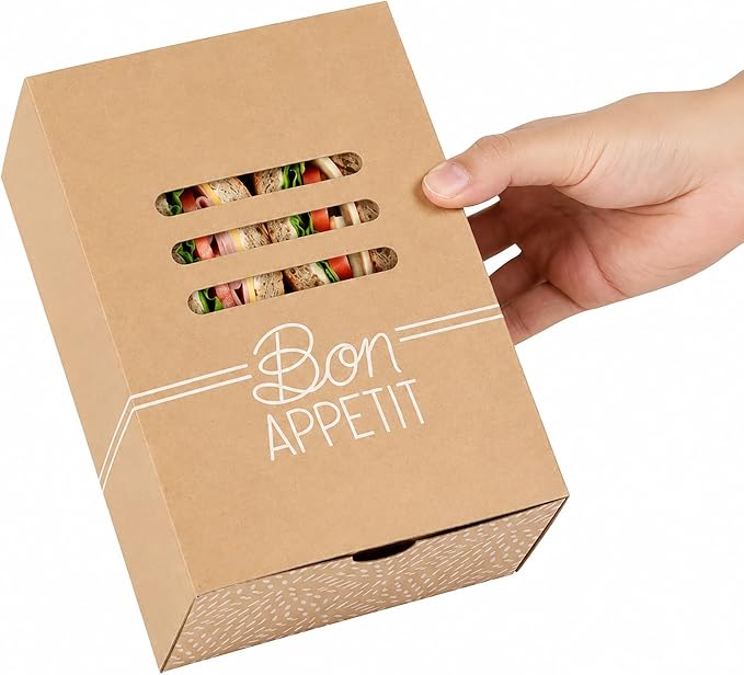 Restaurantware Take Out Food Containers 100 Count 8.3 x 5.7 x 3.7 Inches Paper Sandwich Boxes Disposable Food Packaging Box Design - Image 6