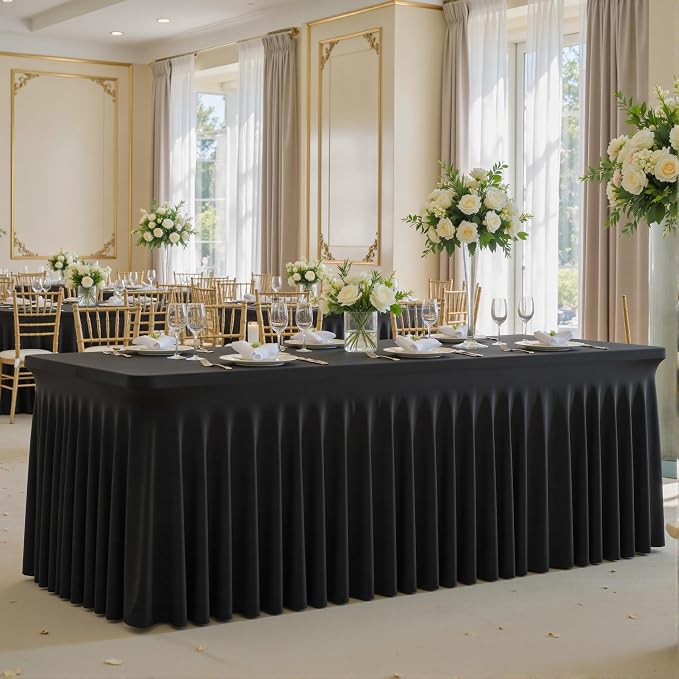 Besutolife 6 Pack Black Spandex Tablecloth for 6ft Rectangle Tables Fitted Table Cloth Stretch Table Covers Skirt 6ft Rectangular Tablecloths for Banquet Parties Wedding Decorations - Image 5