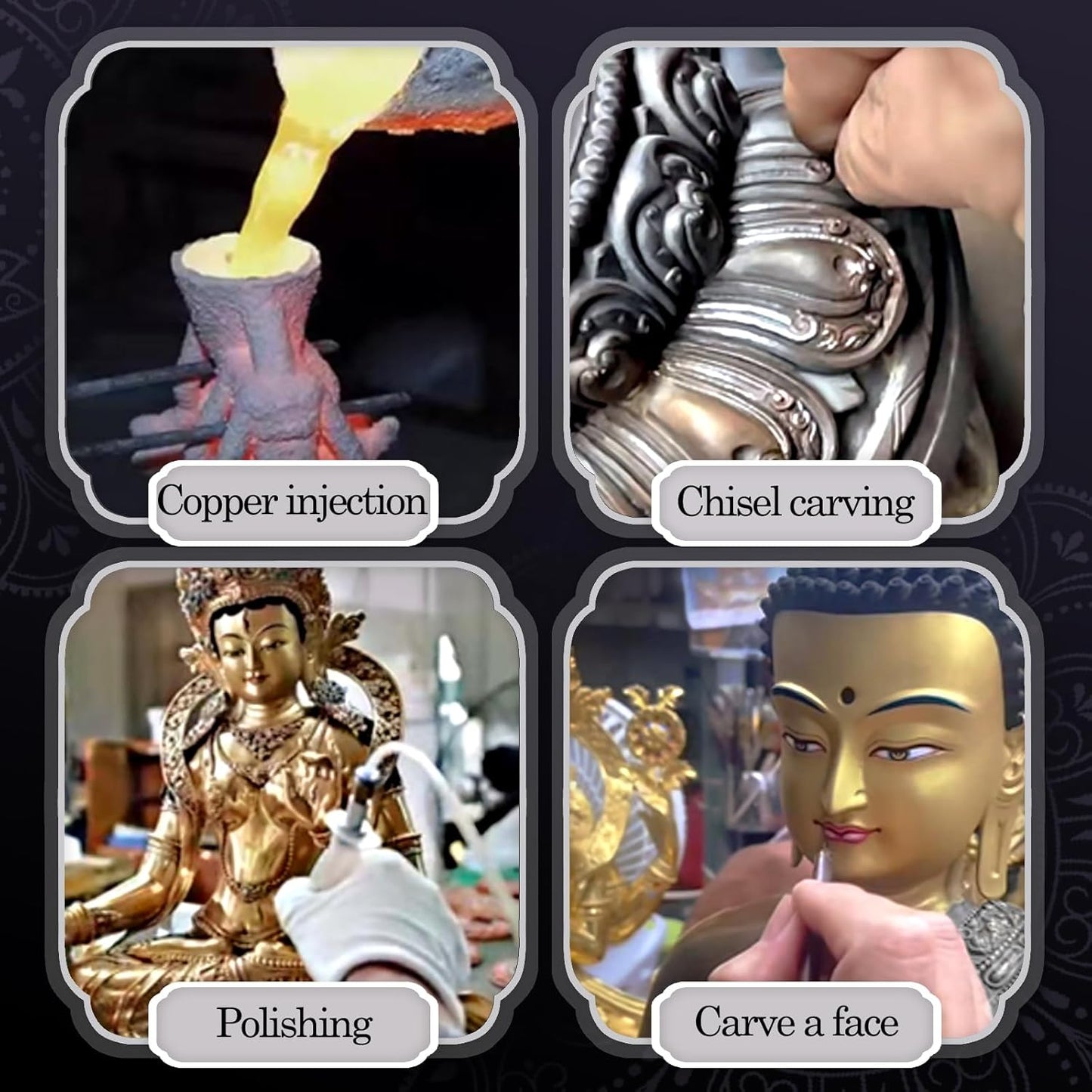 Vajrayana Buddha of Wealth-Yellow Jambhala, Tibetan Buddhism, Artisan Series, Nepalese Craft, Engraving, Painting for Buddhist Altar Zen Meditation,5.11"