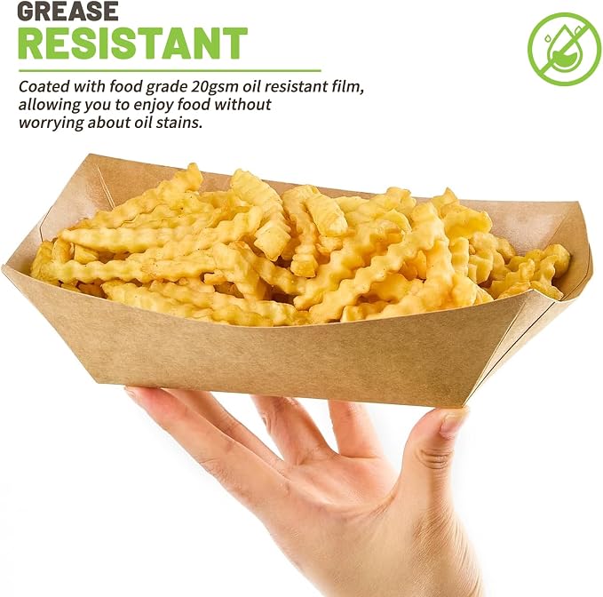 ZORRITA 100 Pack 4 LB Large Paper Food Trays | Disposable, Kraft Paper, Nacho Trays, Food Boats, Party Serving Basket, For Nachos Sandwiches Burgers Popcorns Salads Snacks - Image 4