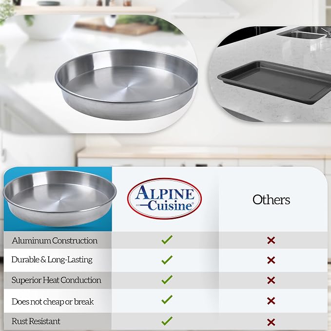 Alpine Cuisine Aluminum Oven Baking Tray 19-inch - Bakeware Pizza Cooking Pan for Oven - Durable Round Pizza Tray For Pie Cookie - Healthy & Heavy Duty, Rust Free & Dishwasher Safe - Image 6