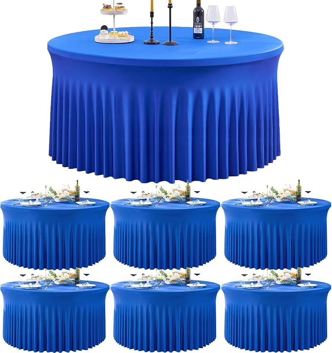 6 Pack Royal Blue Spandex Round Tablecloths for 72inch Table, 132inch Stretchy Fitted 6ft Tablecloths Wrinkle Free Round Table Clothes Covers for Wedding Birthday Parties Banquet - Image 6