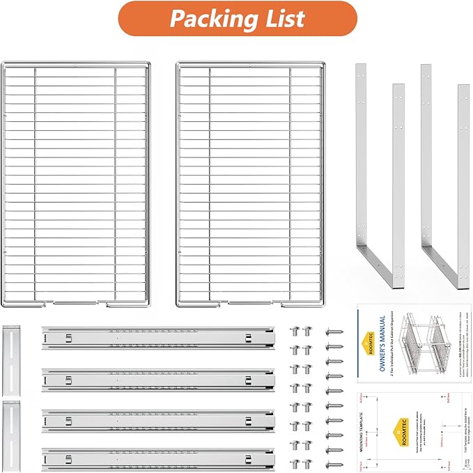 ROOMTEC Individual Pull Out Cabinet Organizer (14" W x 18" D), 2 Tier Spice Rack Organizer for Cabinet, Slide Out Drawer Pantry Shelf Organization and Storage for Kitchen Bathroom - Image 8