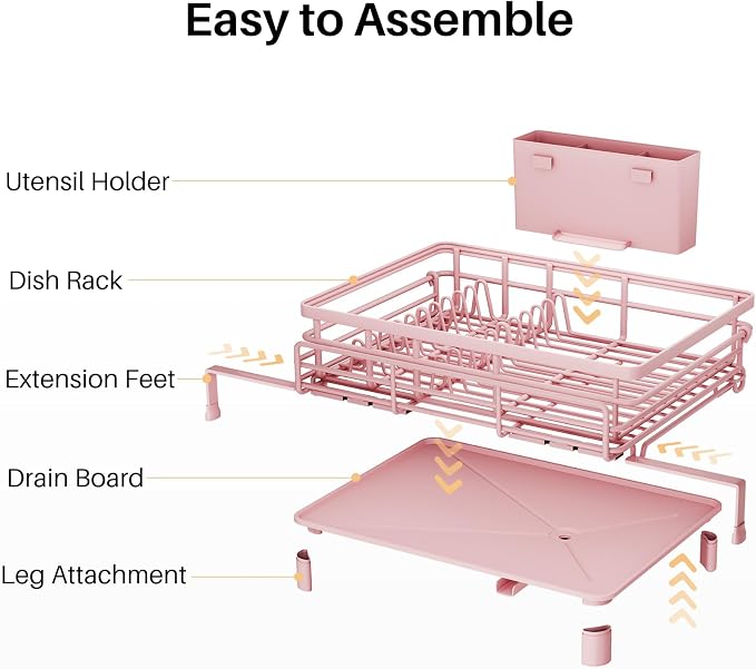 SNTD Expandable Dish Drying Rack for Kitchen Counter, Stainless Steel, Pink - Image 8