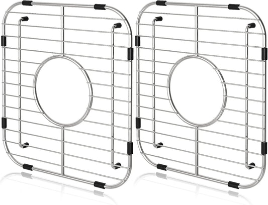 Orgneas Sink Protectors for Kitchen Sink, Universal Double Bowl Sink Bottom Grid 12.5"x10.5"x1.25", 304 Premium Stainless Steel Kitchen Sink Protector Grid Sink Grate Rack Centered Drain 2 Packs