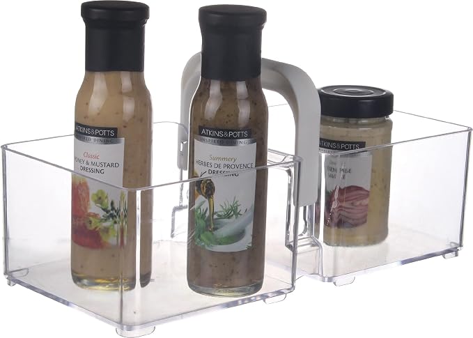 YBM Home 2-Compartment Condiment Caddy Tote and Bin with Handle Keeps Condiments, Spices, Sauces, and Dressings Organized, Great for Kitchen, Cabinet, Pantry, Countertop, and Cupboard - Clear, 2127 by YBMHome
