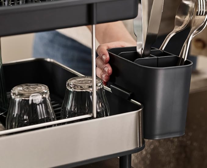 Joseph Joseph Dish Drying Rack with Wine Glass Holder - Space-Saving 2-Tier Design with Fast Draining System - Image 3