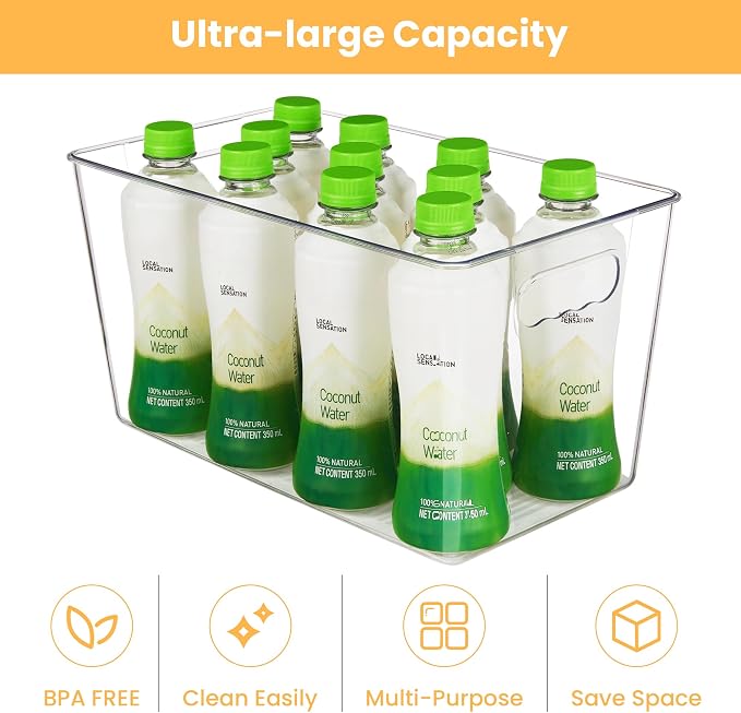 YIHONG 8 Pack Clear Storage Bins, Pantry Organizer Bins with Handle, XL | Plastic Bins, Pantry Storage Containers for Kitchen, Freezer, Cabinet, Closet, Bathroom, Under Sink Organizers and Storage - Image 4