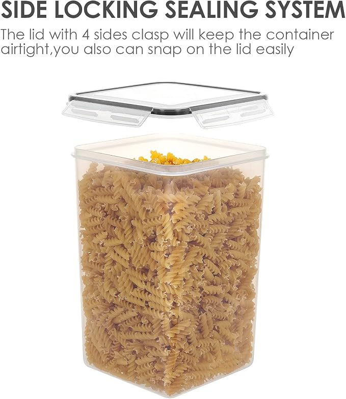 Vtopmart Extra Large Tall Airtight Food Storage Containers, 4 Pieces 5.9qt/6.5L Plastic PBA Free Kitchen Pantry Canister for Spaghetti, Flour and Baking Supplies, with 24 Labels, Black (Pack of 2) - Image 3