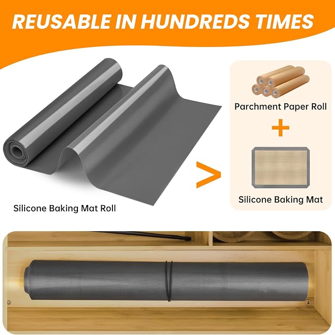 Silicone Baking Mat Roll- Cut To Size Silicone Mat - Reusable Baking Mat, Silicone Pastry Mats for Rolling Dough, Non Stick Food Grade Silicone Sub Mat Roll, Kitchen Counter Mat - Image 7