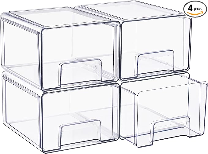 Sorbus Clear Stackable Storage Drawers with Handles (Large, 4 Pack) by Sorbus