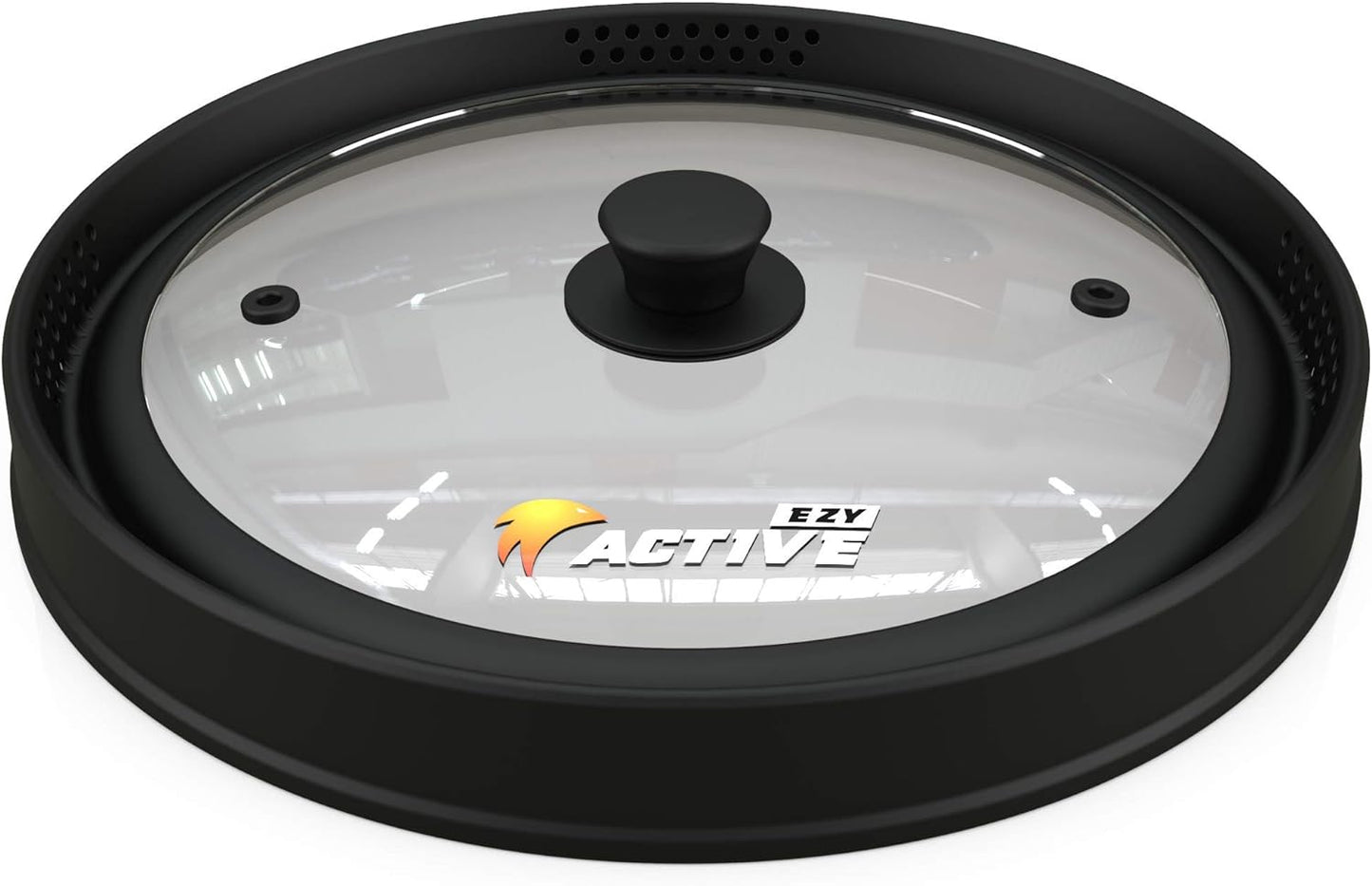 Collapsible Microwave Cover for Food - Silicone and Glass Splatter Guard Lid for 6-12 inch Plates & Bowls, Dishwasher Safe, Heat Resistant, BPA-Free, Black